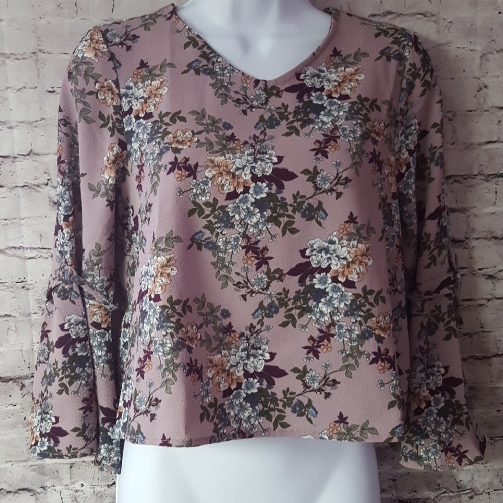 Girls floral bell sleeve top